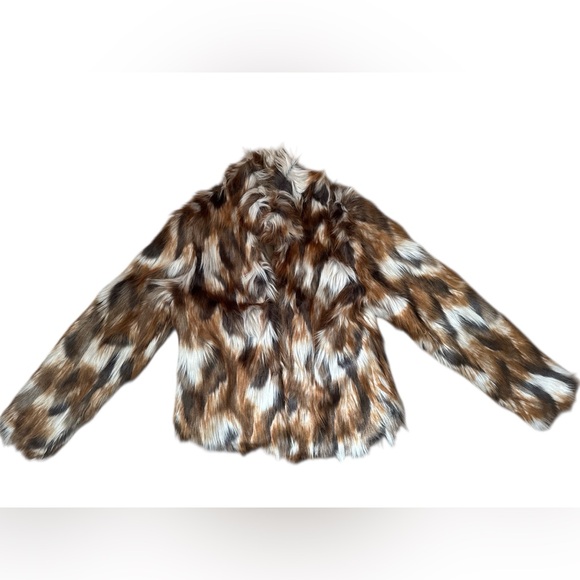 CI SONO Los Angeles FAUX FUR Brown Black Tan short JACKET COAT M - Picture 3 of 3